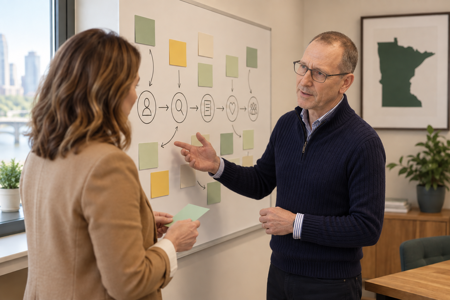 Peter Liptak mapping a customer journey with a local business owner